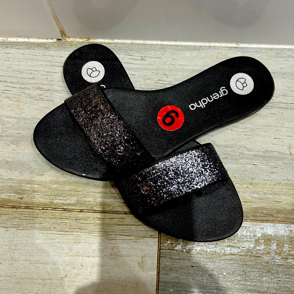 Grendha toe ring Black Glitter Slide Sandals